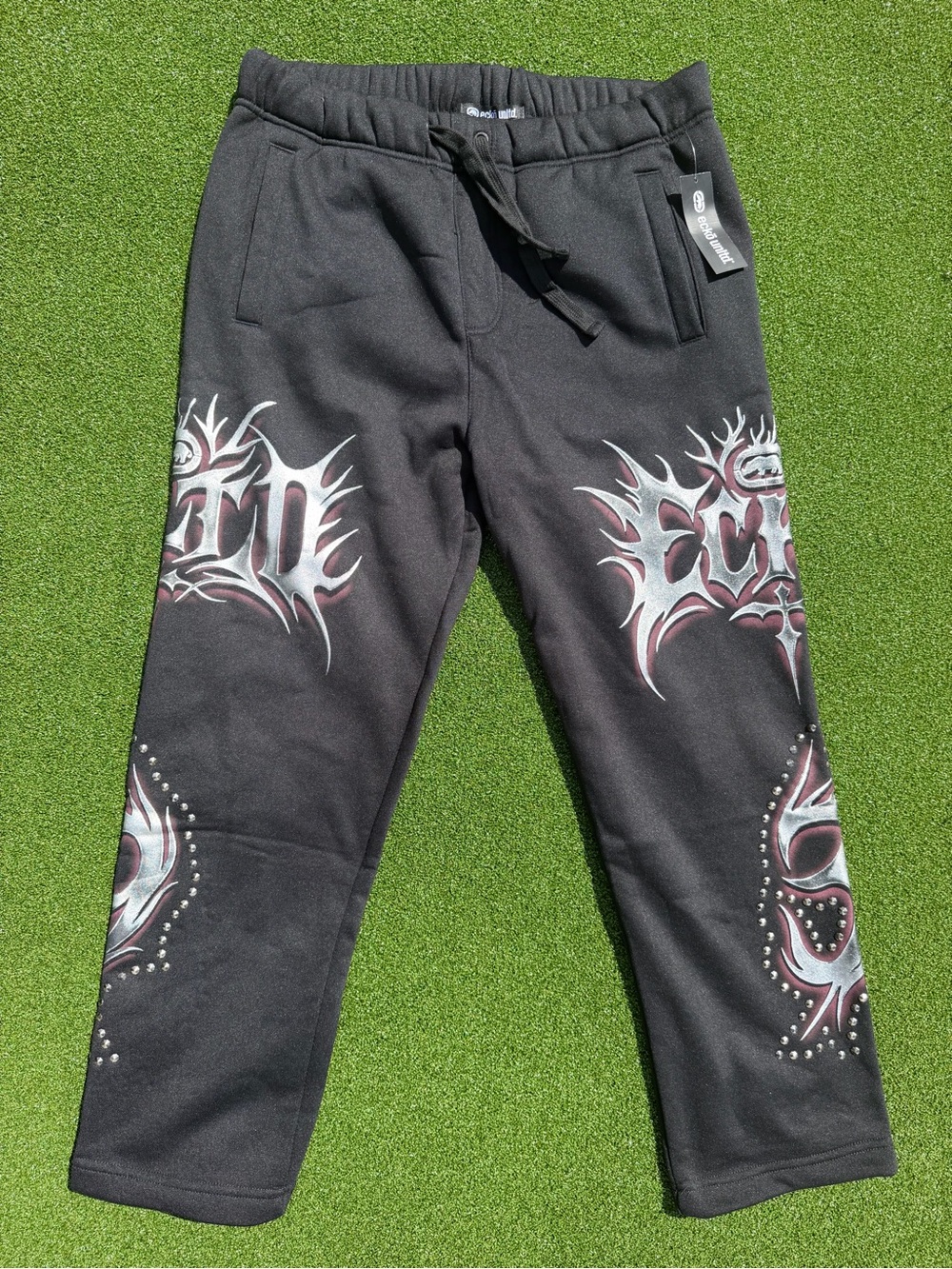 Ecko Unlimited Black Sweatpants with White & Maroon Tribal Graphics